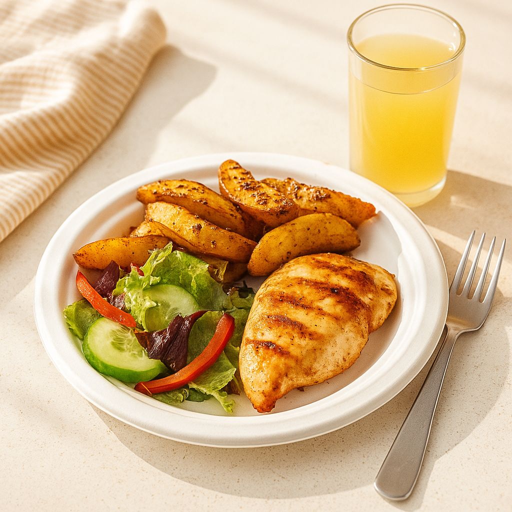 Stylized illustration of a simple balanced plate on a warm background